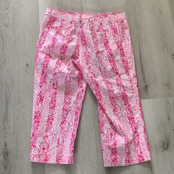 Lily Pulitzer‎ Women’s Pink Floral Cotton Cropped Capri Pants size 8 - Picture 1 of 8